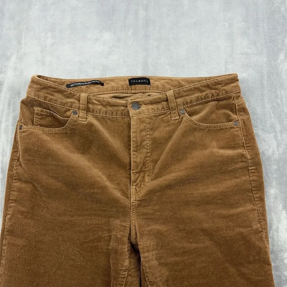 Talbots Corduroy Straight Leg Pants Womens Size 10 Petite Brown Stretch